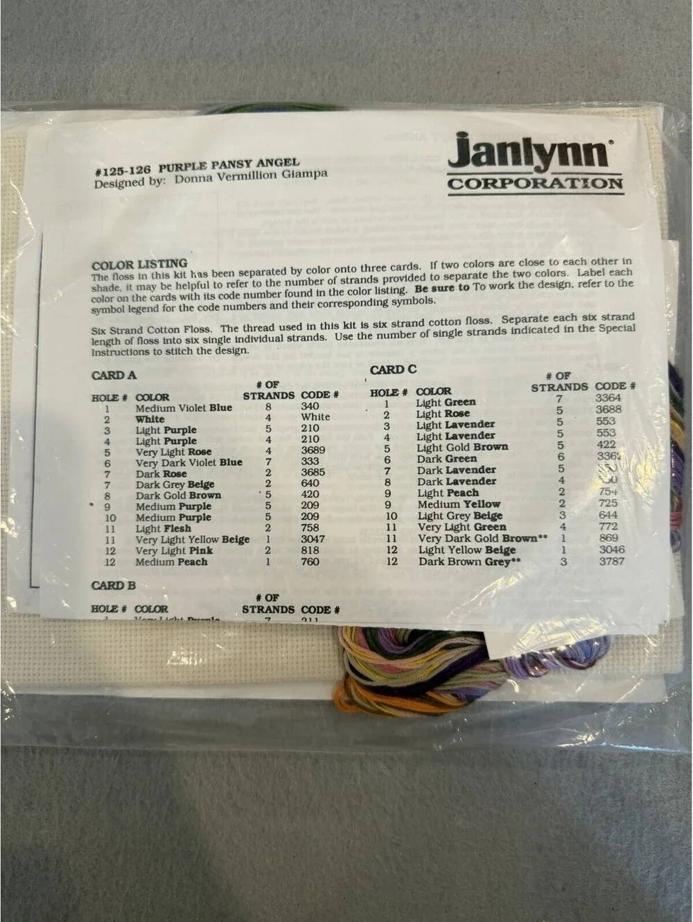 Vtg Rare Janlynn Counted Cross Stitch Kit  Purple Pansy Angel New